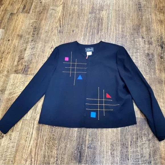 Vintage 80s John Roberts Embroidered Zip Up Black Jacket Blazer Size 14 - Picture 6 of 11